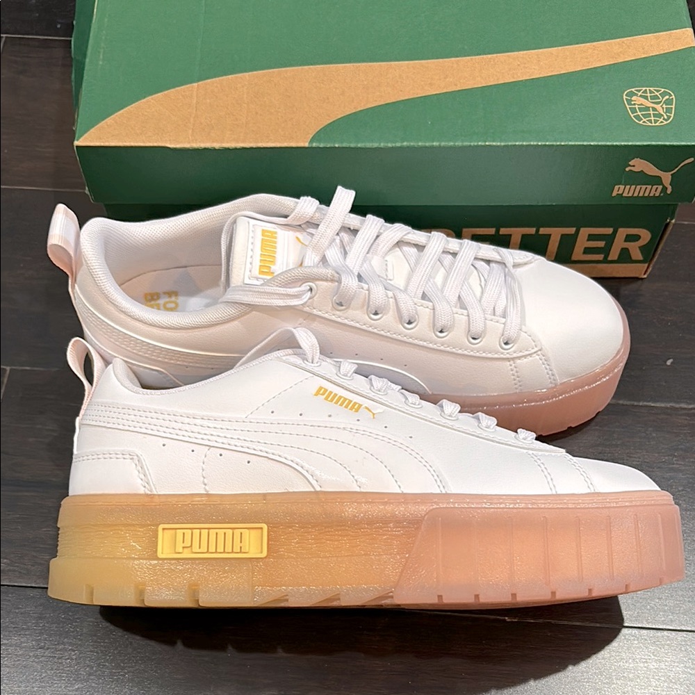 PUMA MAYZE BEACH DAYS PLATFORM SNEAKERS IN WHITE/FROSTY PINK SZ 9,11 NEW IN BOX! - Picture 2 of 11